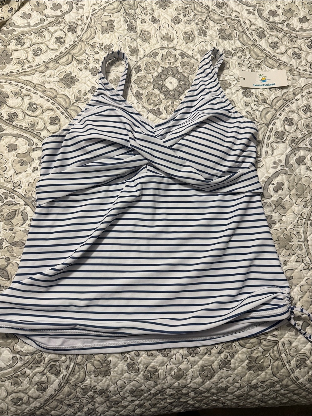 Striped Navy & White Women’s Swim Tank Top - Beachsissi